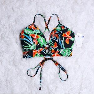 TIME AND TRU Black Floral Bikini Tie Top